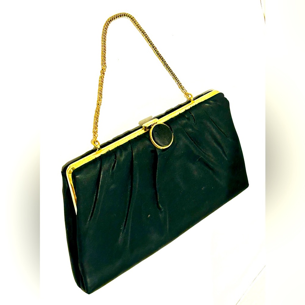 HL Harry Levine Vintage Black Satin Evening Bag Purse Handbag